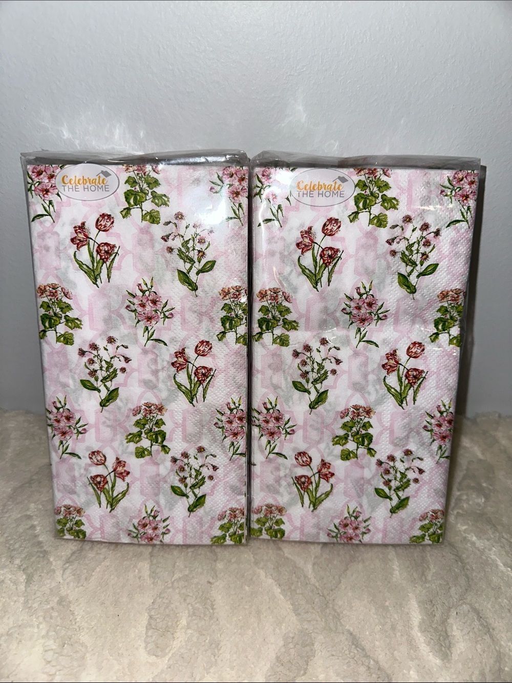 Celebrate THE HOME 32 x 2 pk Garden Bouquet Pink White Green Red Guest Towel